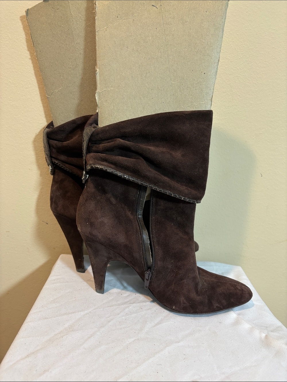Vintage Brown Via Spiga Fold-Over Ankle Boots